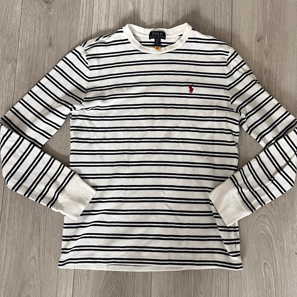 Polo by Ralph Lauren White Black Striped Long Sleeve Tee